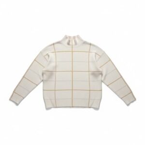 Anthropologie Grid Knit Sweater Cream Mock Neck Cozy Minimalist S